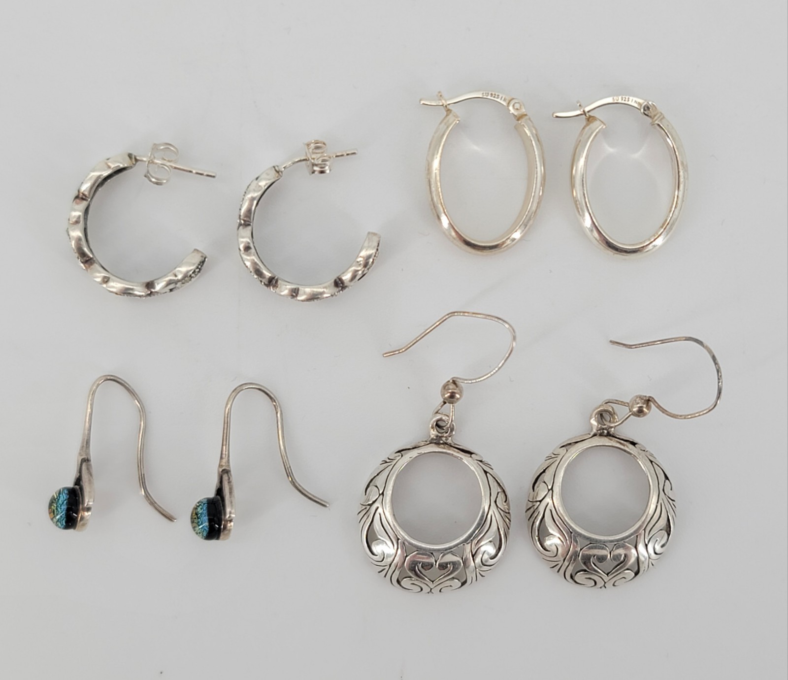 Sterling Silver Lot of 4 Pairs of Pierced Earrings Marked 925 or Sterling