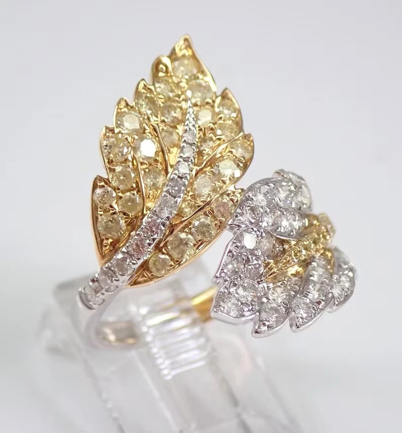 1.60Ct Round Cut Real Moissanite Bypass Engagement Ring 14K Two Tone Gold Plated