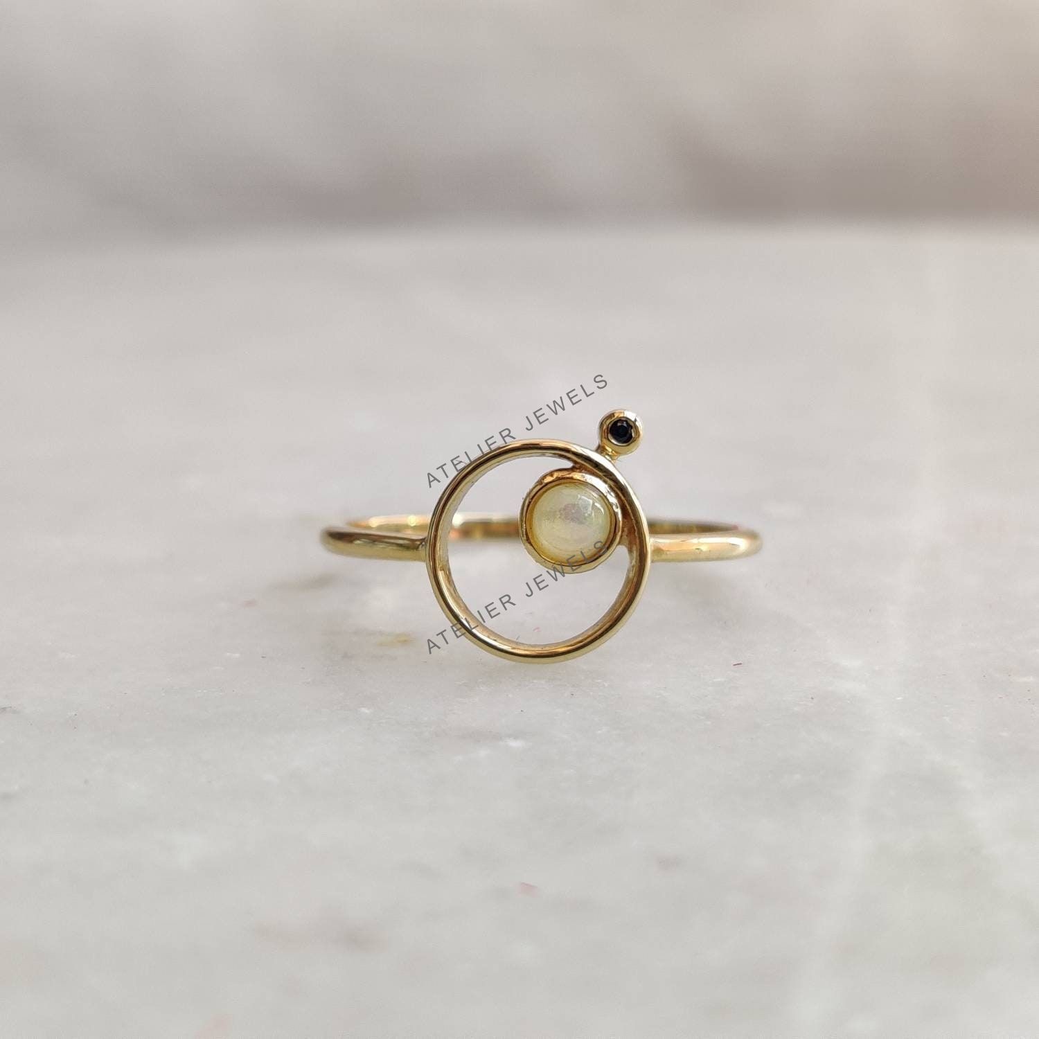 0.11 Ct Natural Opal Sapphire Band Ring 14K Gold Minimalist Birthstone Design