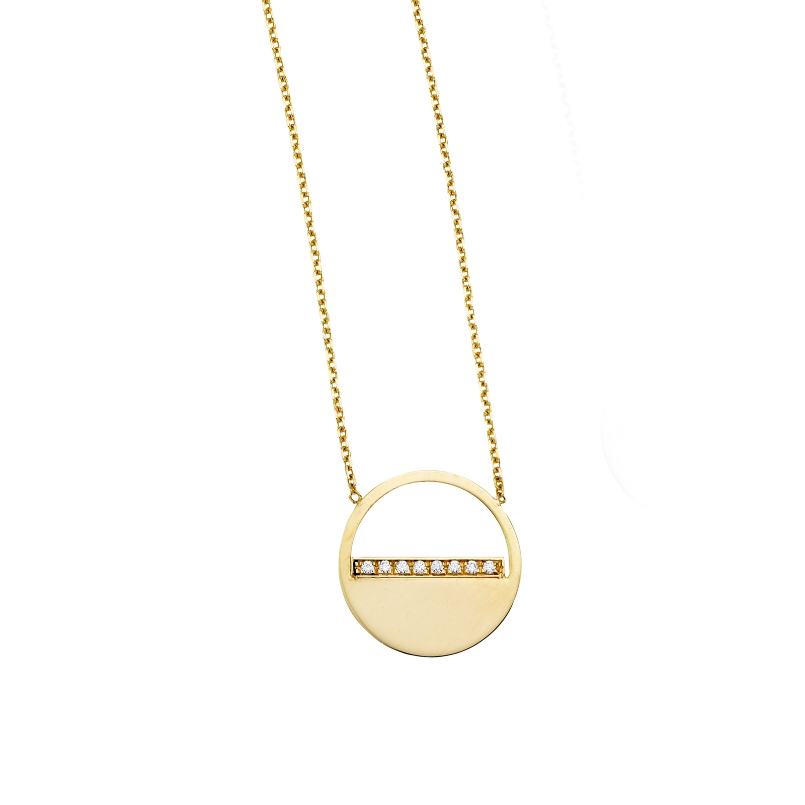 14K Yellow Gold 18″ Diamond .4ct SOHO Half Disc Necklace Fine Jewelry