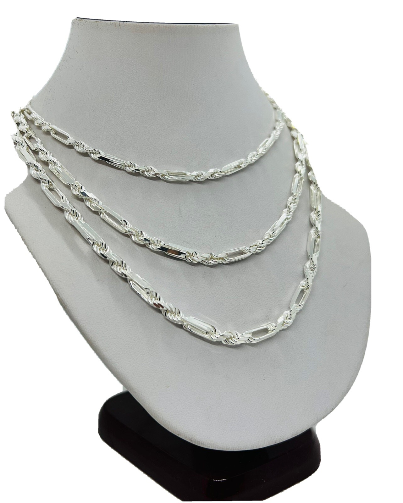 925 Solid Sterling Silver Figarope Chain/Necklace Men’s 4mm, 4.5mm & 5mm Italy