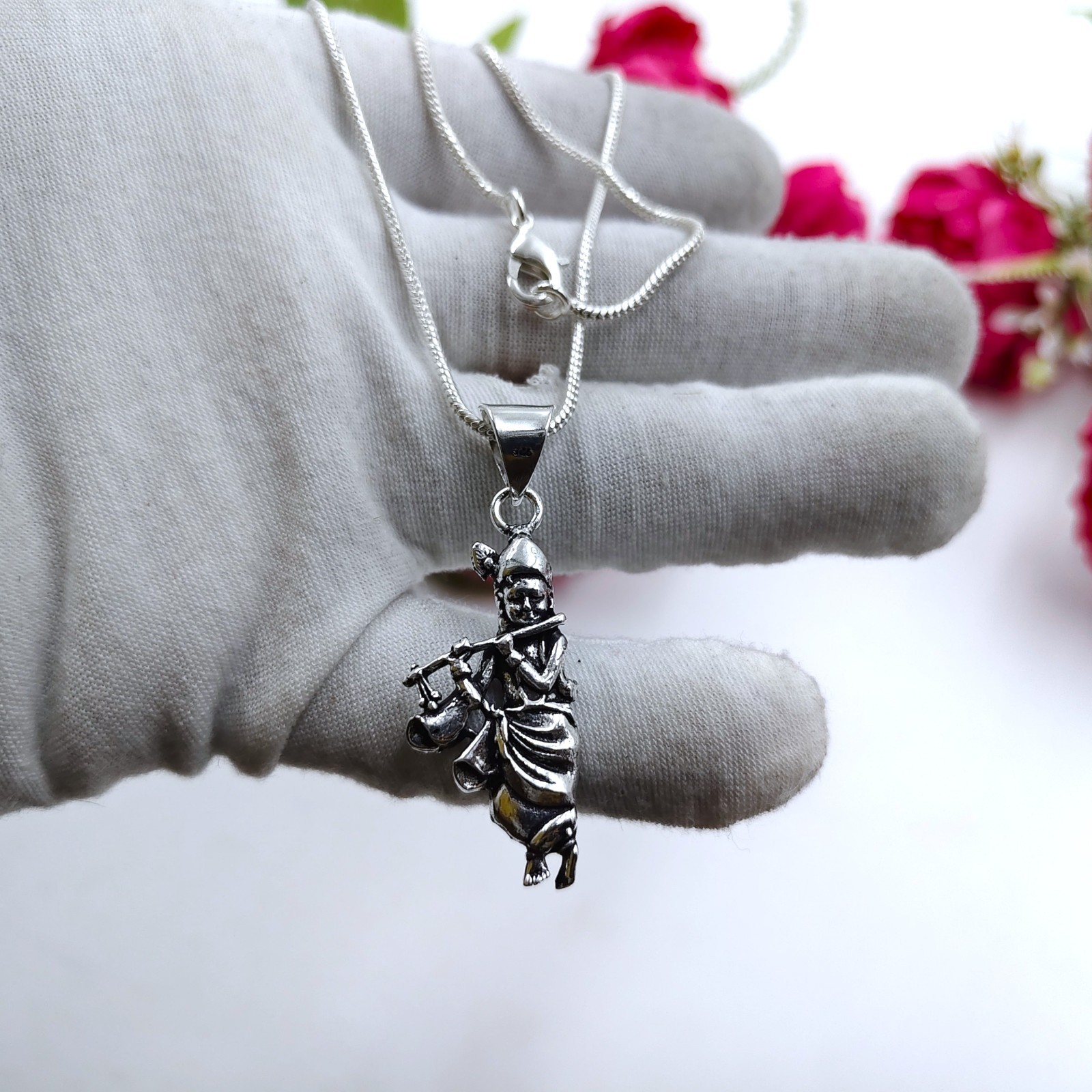 Krishna Designer Pendant 925 Sterling Silver Jewelry Pendant Necklace Siz-17-18″