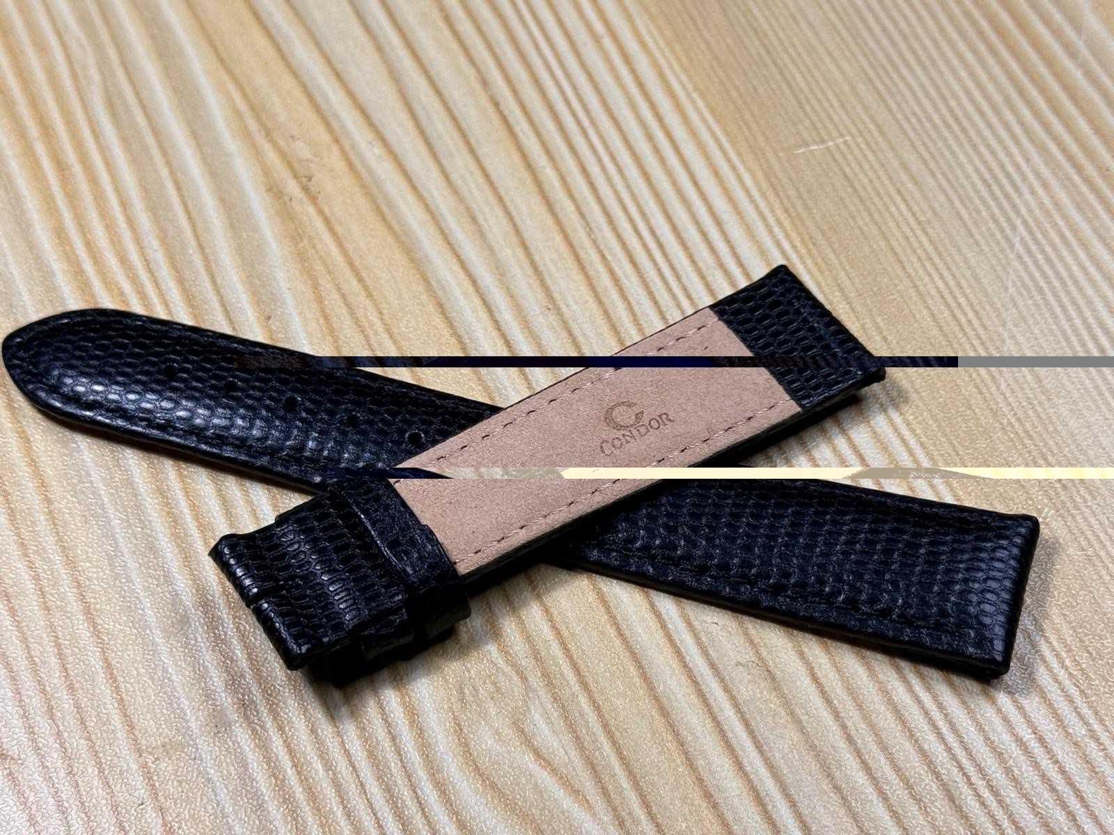 18mm Condor Lizard Calf Black Leather Watch Strap/Band Without Buckle