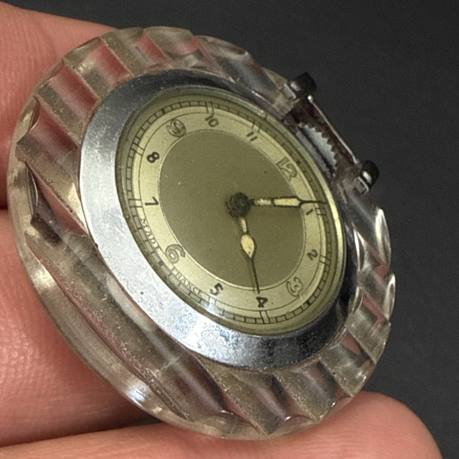 RARE! Art Deco Lucite Case ANDRE WYLER 15J Pendant Watch, Made In France-RUNS