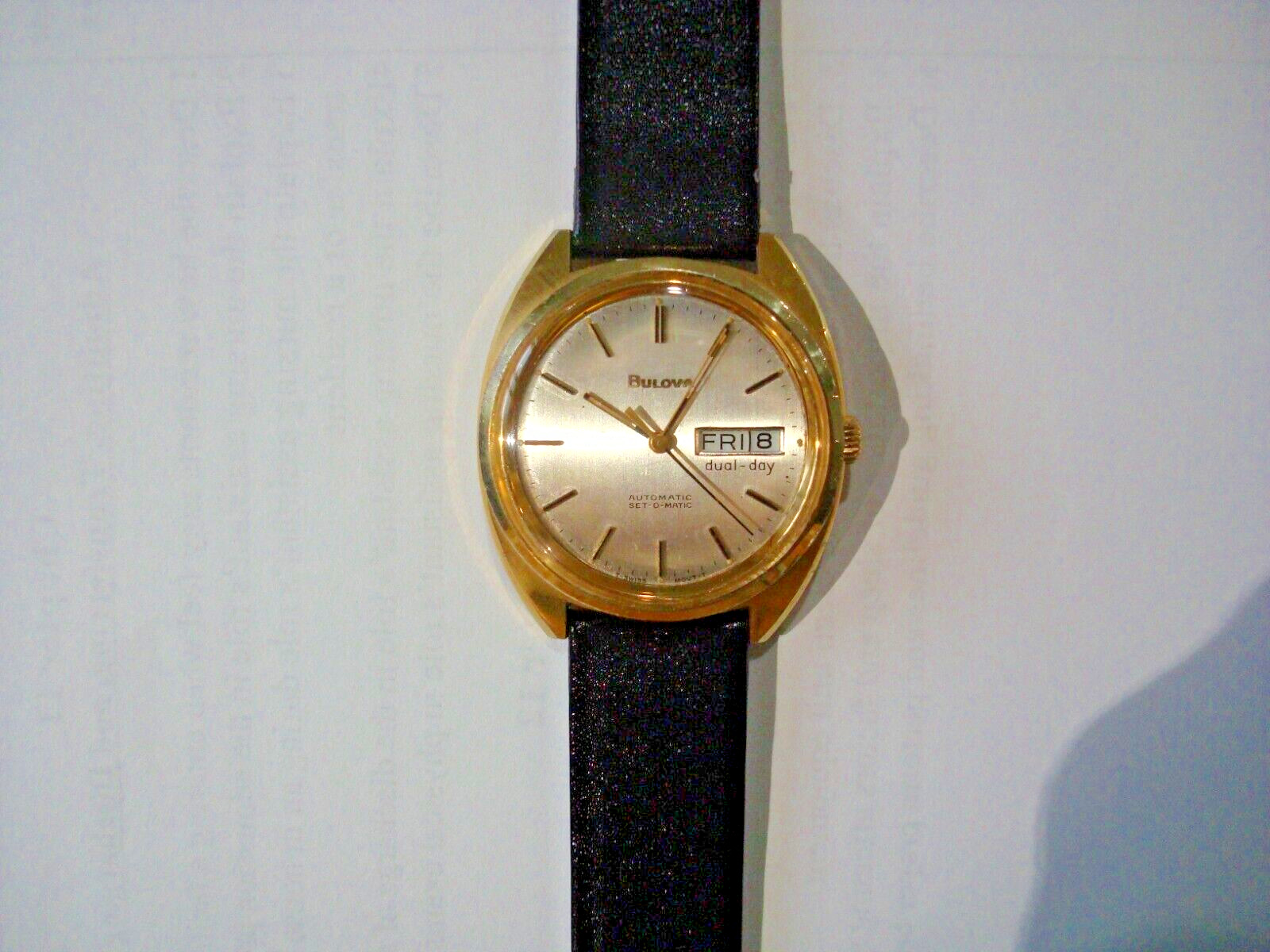 Bulova N7 Mens Automatic Watch 17j. ETA 2879 Day Date Quick Set New Band GC Runs