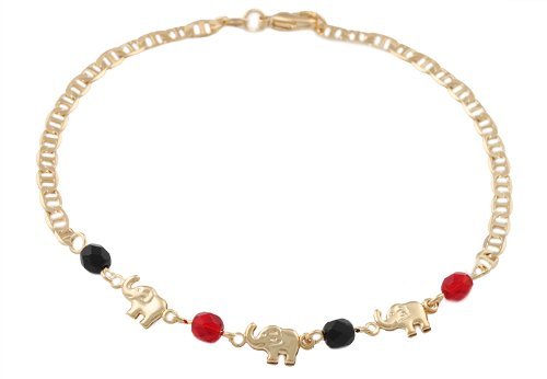 Elephant Bracelet with Red & Black Stones 7.5 inch Long 18k Gold Filled # 110
