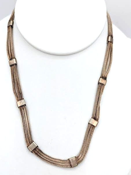 Vintage Necklace Greek Key Triple Strand Choker Sterling Silver 14 Inch
