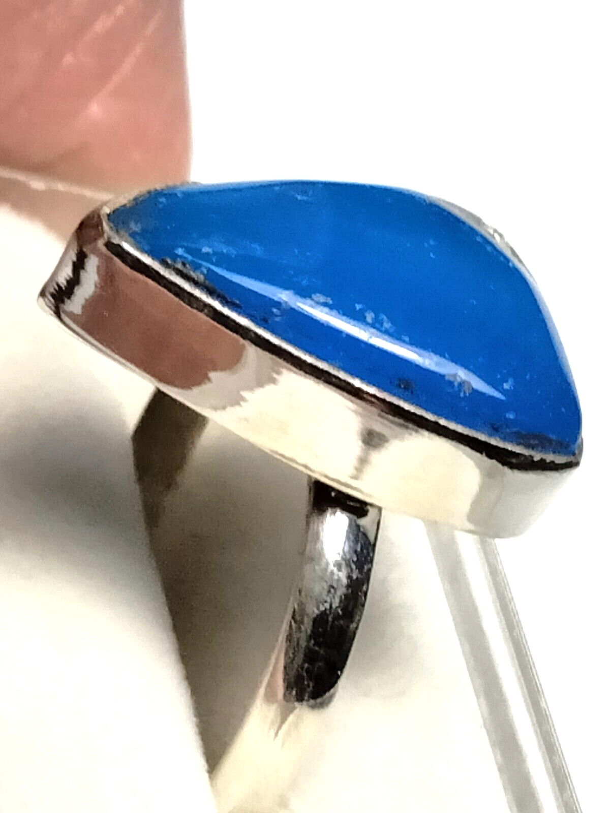 LUSCIOUS SEA BLUE CHALCEDONY IN STERLING SILVER.925 RING SIZE 8.75-9.0!