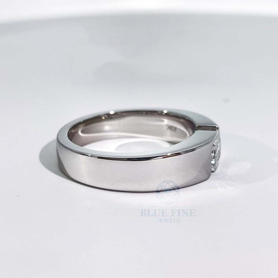 14K White Gold 0.55 ct Emerald Cut Bezel Set Moissanite Ring
