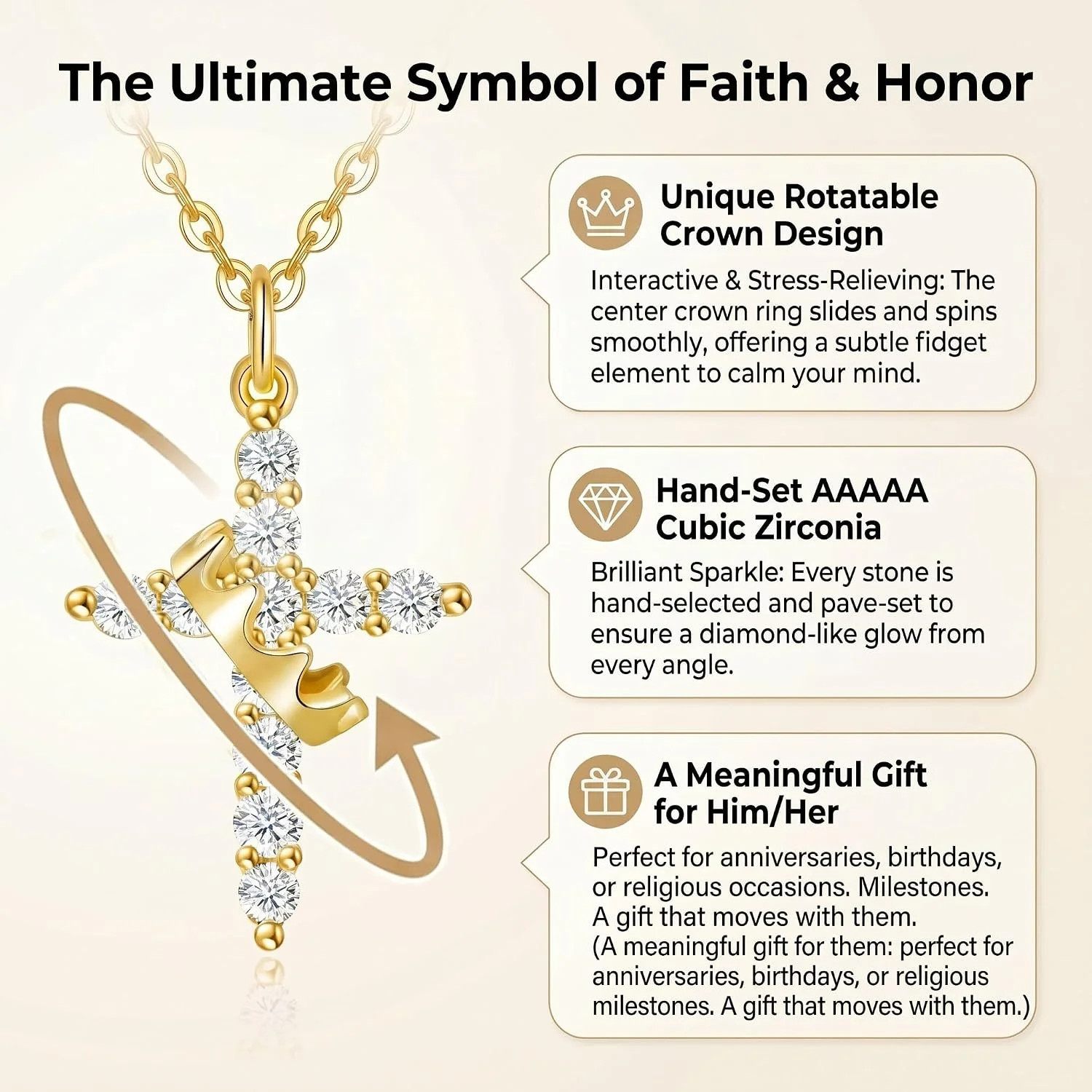 Gold Cross Necklace for Women Dainty 14K Gold Plated Diamond Cross Pendant