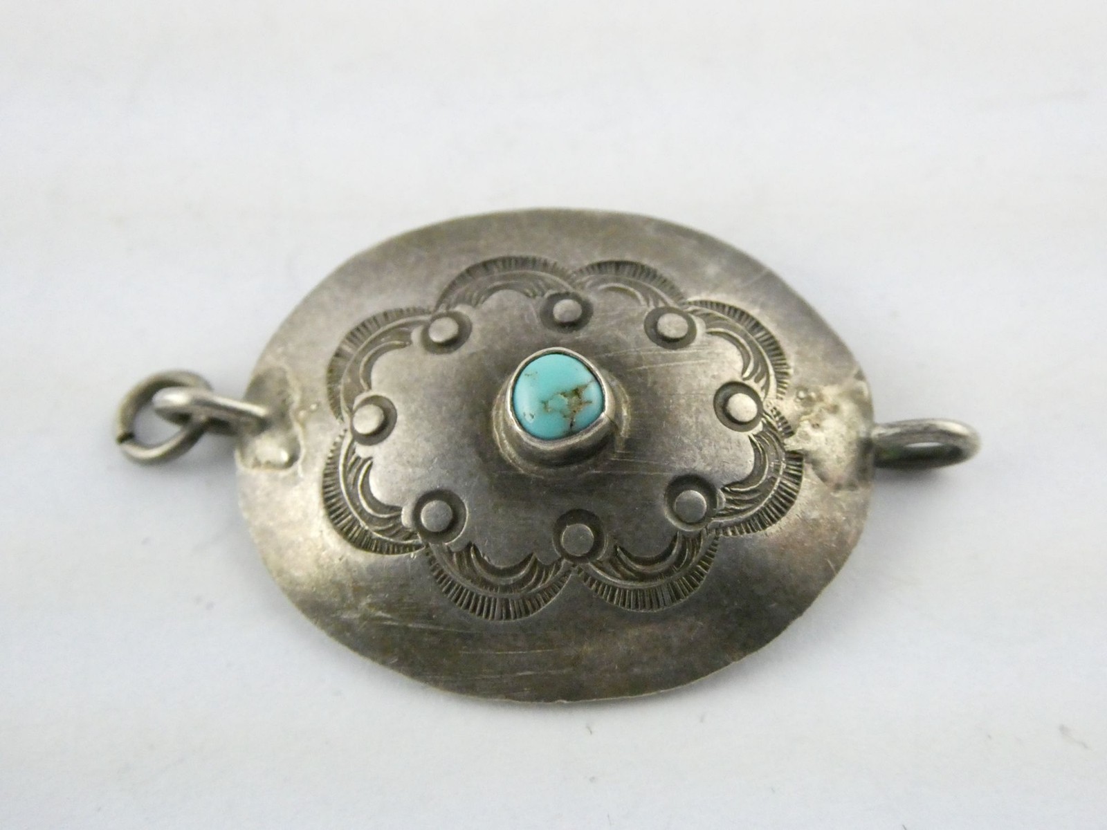Southwestern Unmarked Sterling Silver Turquoise Pendant Charm 6.3g 1.75 Inches