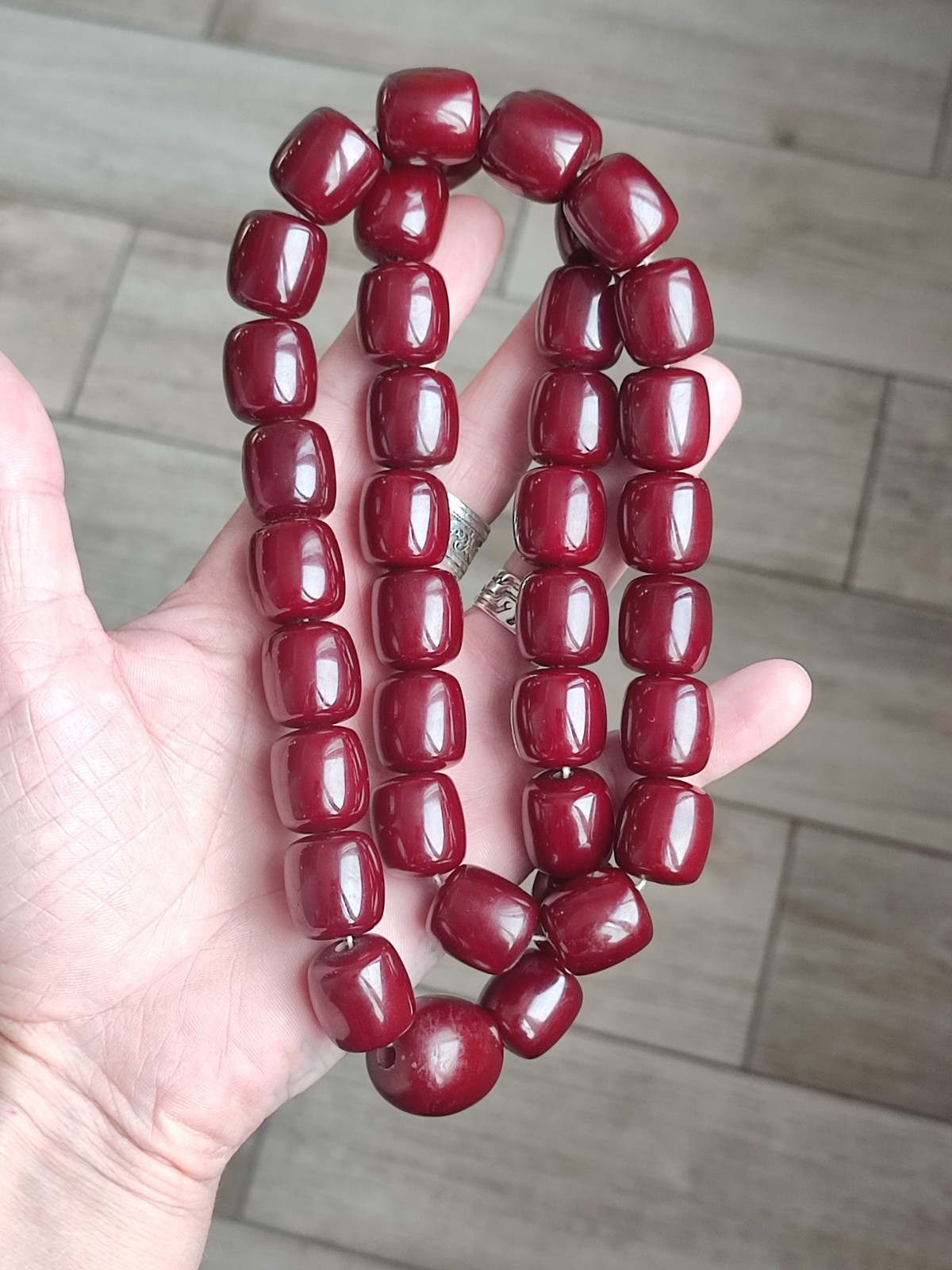 Antique Cherry Faturan Bakelite Necklace Large Beads 180g/70cm RARE Vintage
