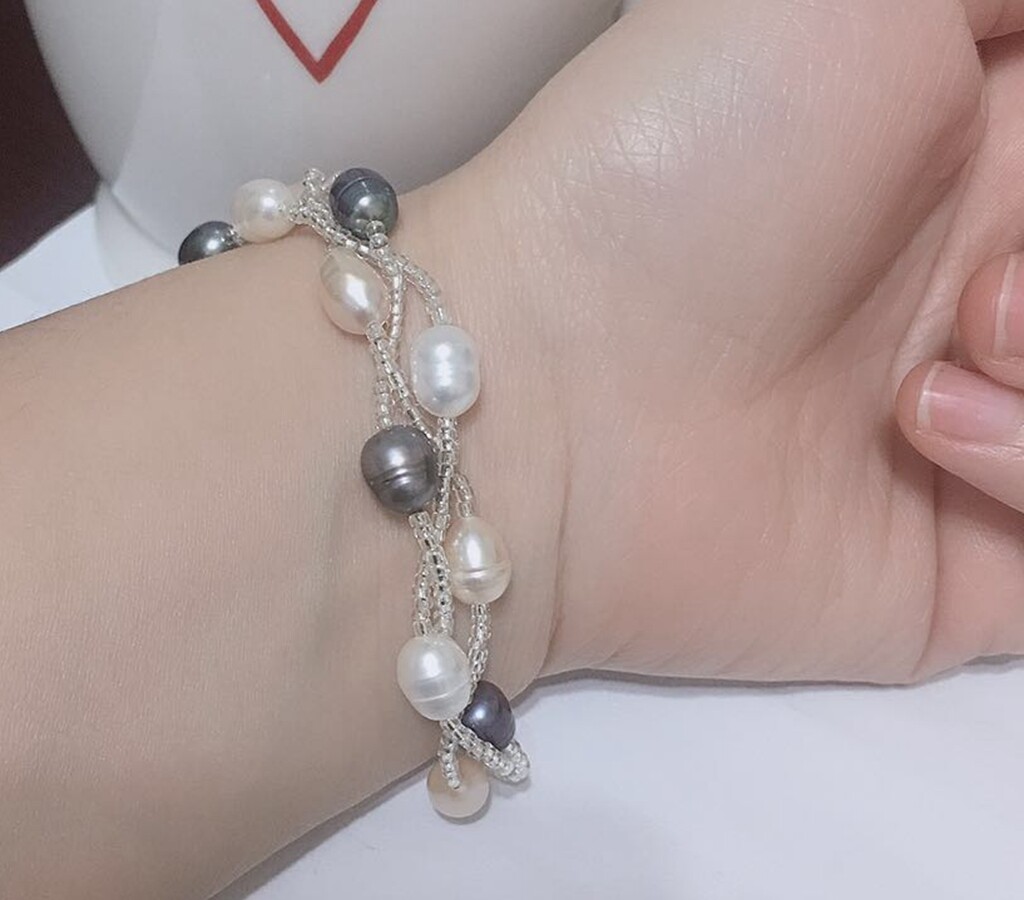 Women Real Black Pearl / Pink /White Pearl Twist Bead Mix Pearl Bracelet 7.5″