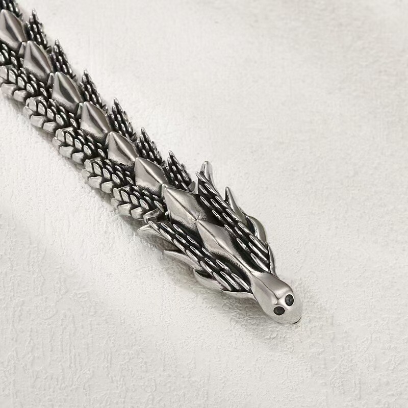 Pure S925 Sterling Silver Chain 12mm Dragonscale Bone Link Bracelet 7.1-8.3inch