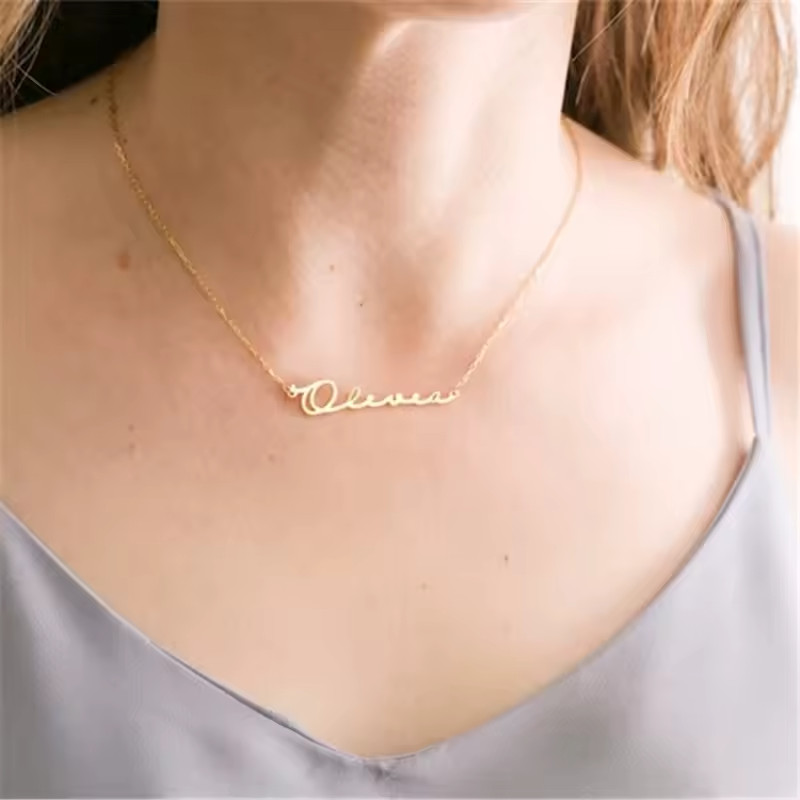 Customized Dainty Name Necklace Cursive Pendant Jewelry Women Stainless Steel