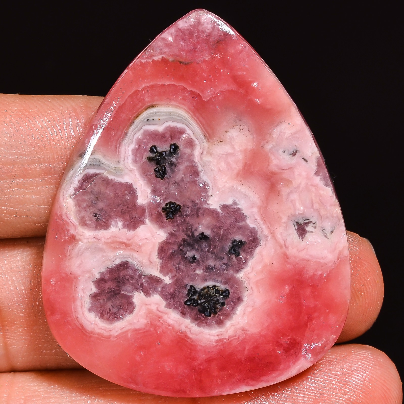 101.95 Ct Natural Pink RHODOCHROSITE Pear Cabochon Gemstone 35x44x5 mm FD53