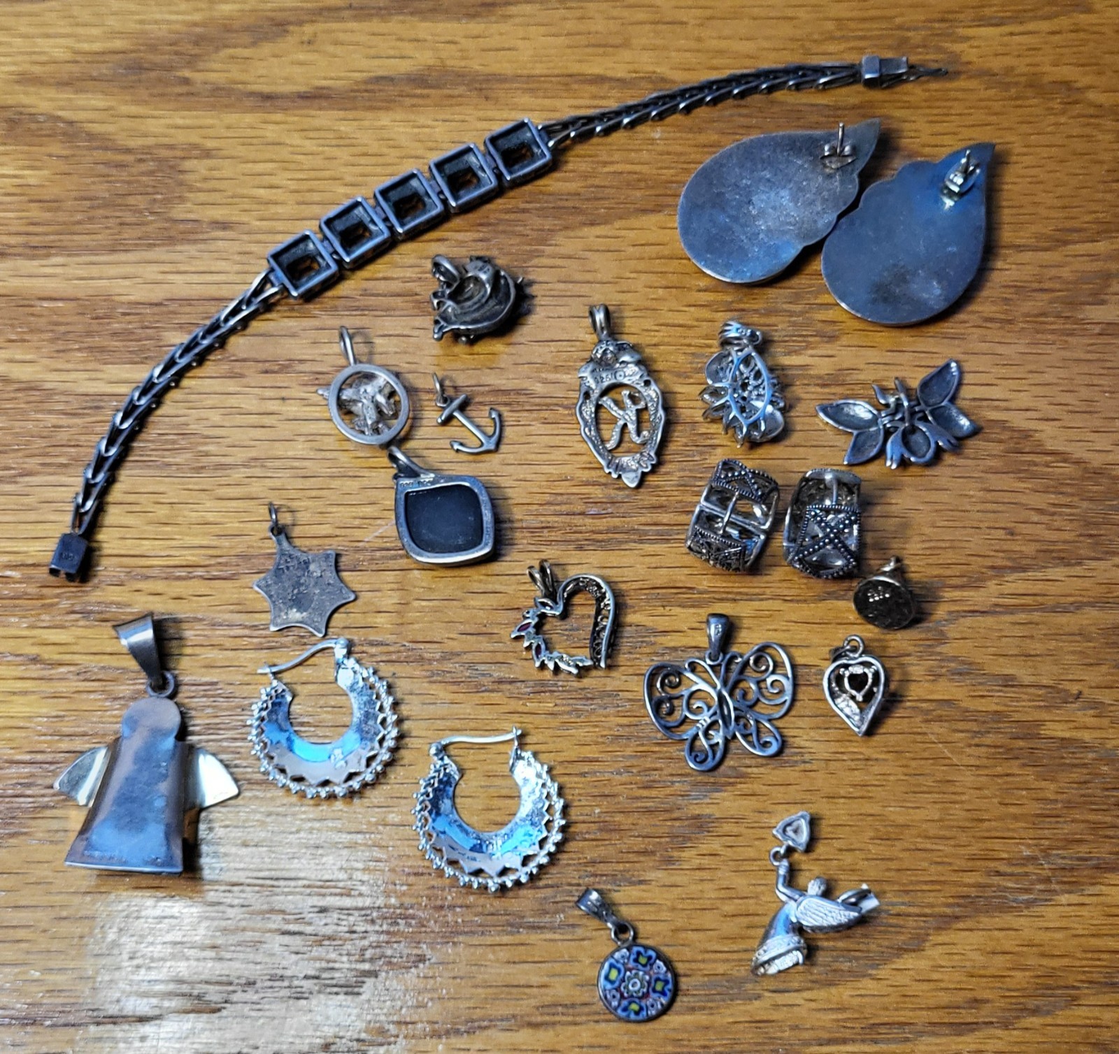 70+grams 22 Pices MARKED 925,SILVER EARRING,PENDANTS, BRACELET.WEARABLE,SELLABLE