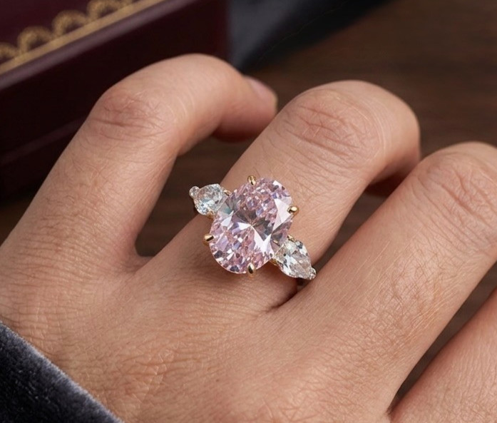 925 Silver, Pink & White Diamond Ring, 10 Ct Certified Treated, Great Sparkle