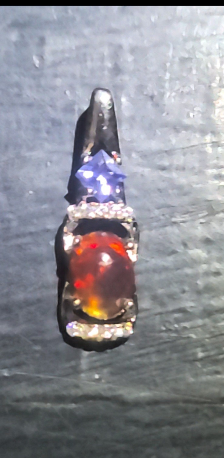 Black Ethiopian Fire Opal & Amethyst Pendant/925 Sterling Silver (SEE DETAILS)
