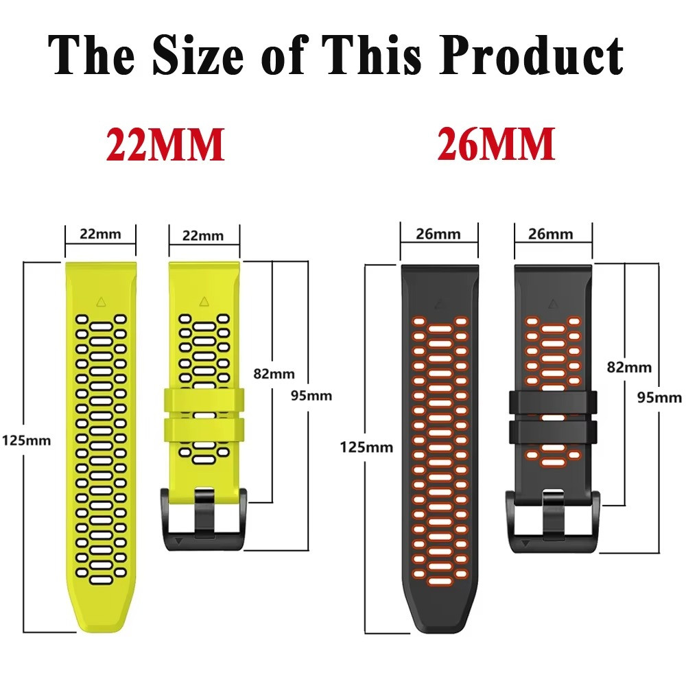 22mm 26mm Sports Silicone Band For Garmin Watch Instinct 2X Solar Fenix 8 5X 7X