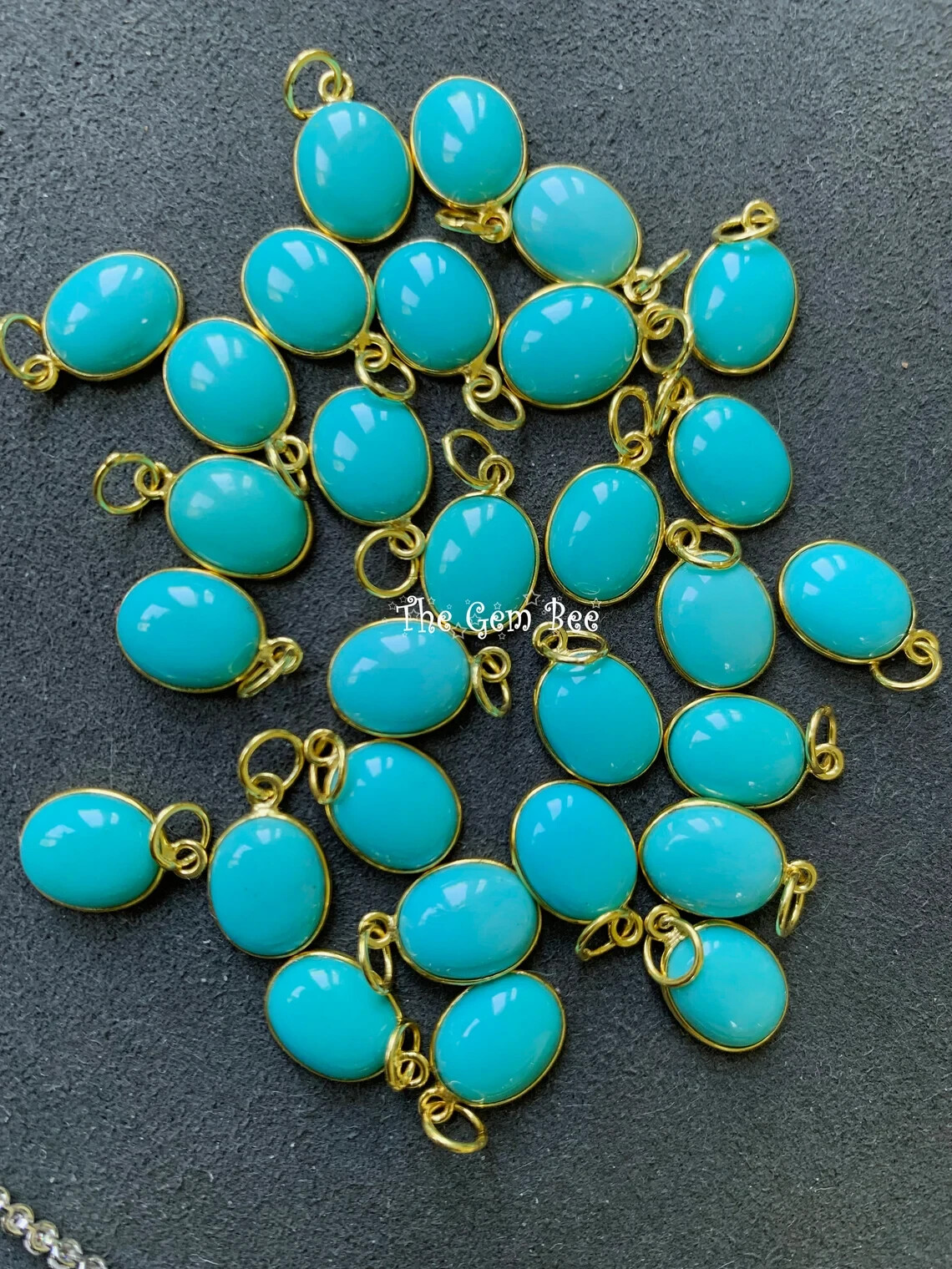 9mmx17mm 18k Yellow Gold Sleeping Beauty Turquoise Oval Bezel Pendant Charm Loop
