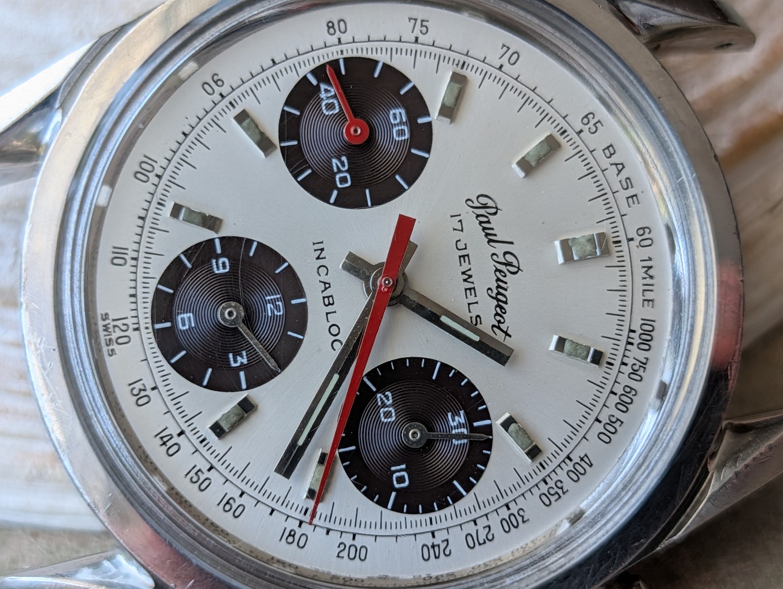 Vintage Paul Peugeot Three-Register Chronograph w/Warm Patina,Valjoux 7736 Mvmt