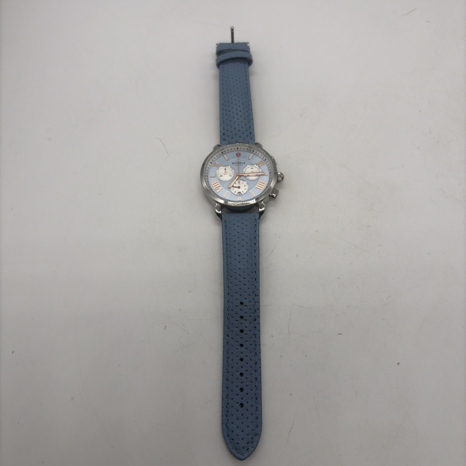 Michele Sport Sail Chronograph 38mm Blue Dial Leather Band Watch MWW01P000005
