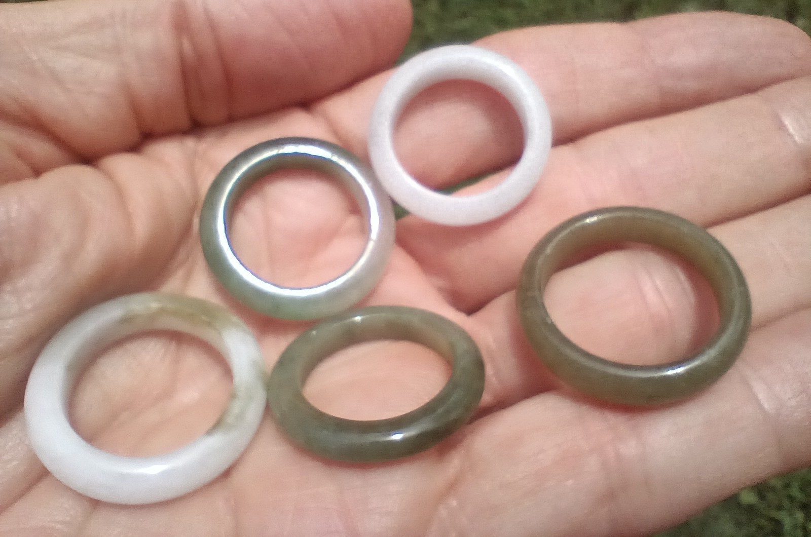 Set Five Natural Jadeite Jade Rings Myanmar Size 7-9.5 CH5825