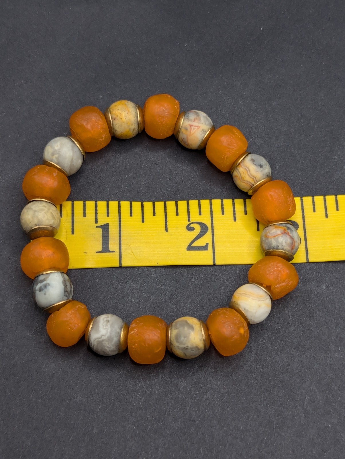 Chunky Orange glass, natural stone beaded stretch Bracelet (16cm) small wrist