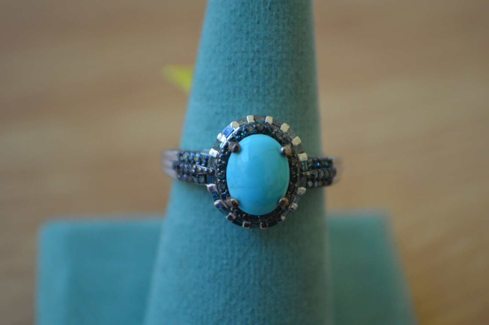 1.90ct AZ Sleeping Beauty Turquoise /Diamond Ring Platinum over Fine Silver Sz 9