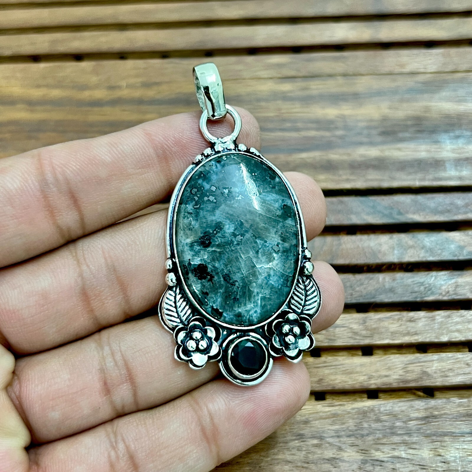 Larvikite Pendant Gemstone 925 Sterling Silver Handmade Jewelry Pendant 2.05″