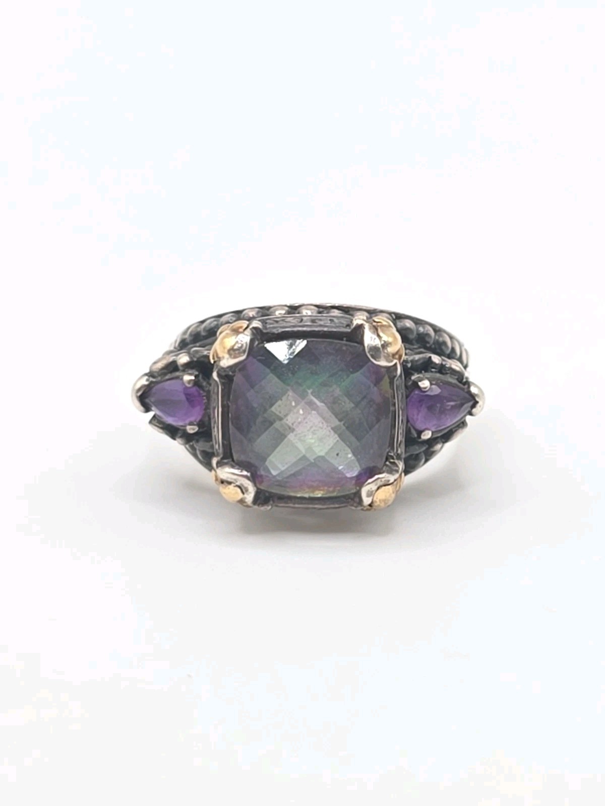 Barbara Bixby Sterling Silver 925 & 18k Mystic Topaz Amethyst Ring Size 9 8.5g
