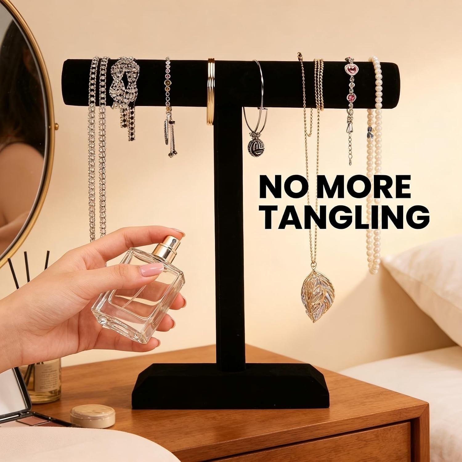 Compact Velvet T-Bar Jewelry Stand – Ideal for Home & Store Display Solutions
