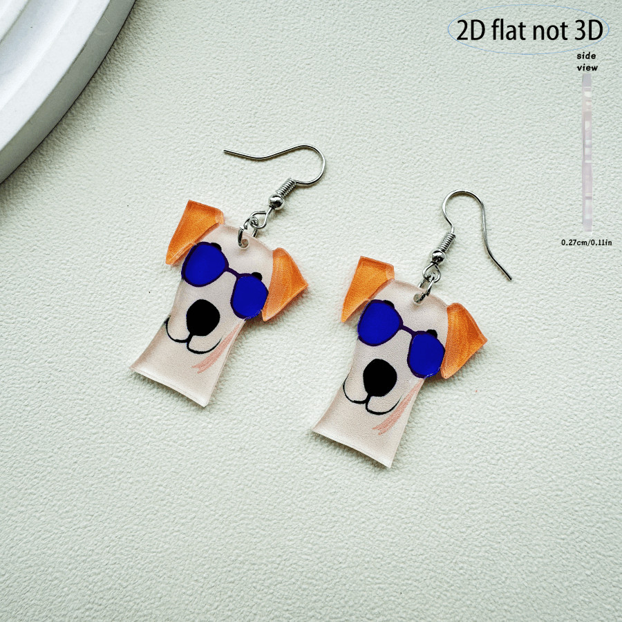 2D Flat – 9 Pairs of Cute Cartoon Colorful Acrylic Dog Pendant Earrings