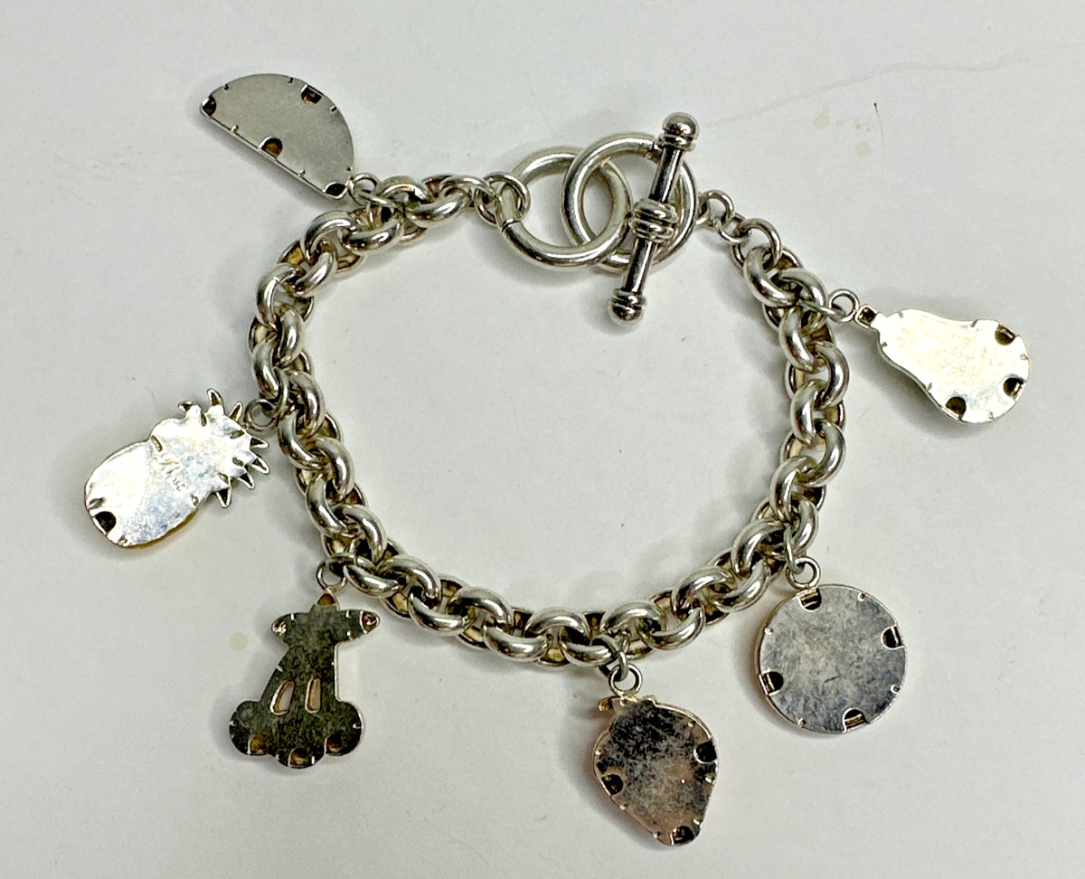 Best Brand Charm Bracelet Fruit Cherry Orange Strawberry Pear Silver Plated 8″