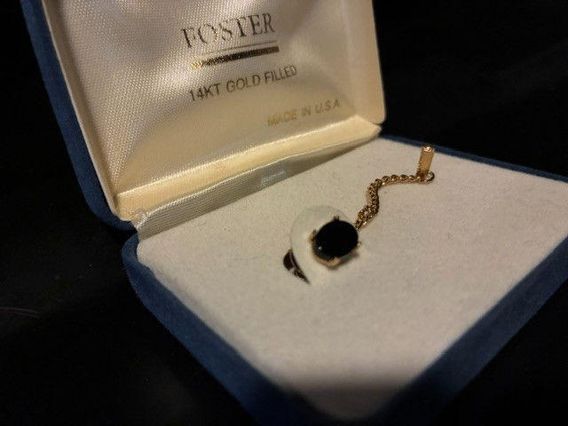 Vintage Foster Black Onyx Tie Pin Tack With Box New Old Stock Gold Filled