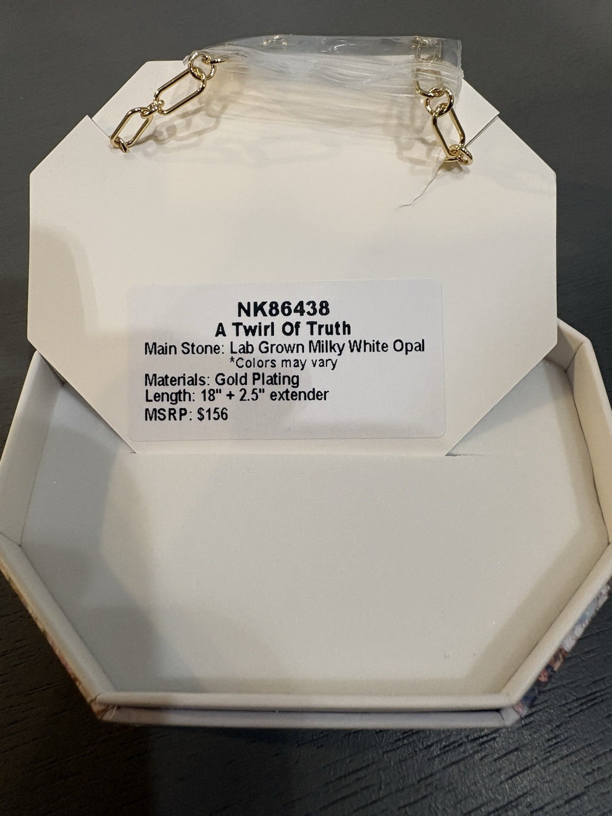 BP Gold Plated Lab-Created White Opal CZ Charm Pendant Necklace 18″ NK86438