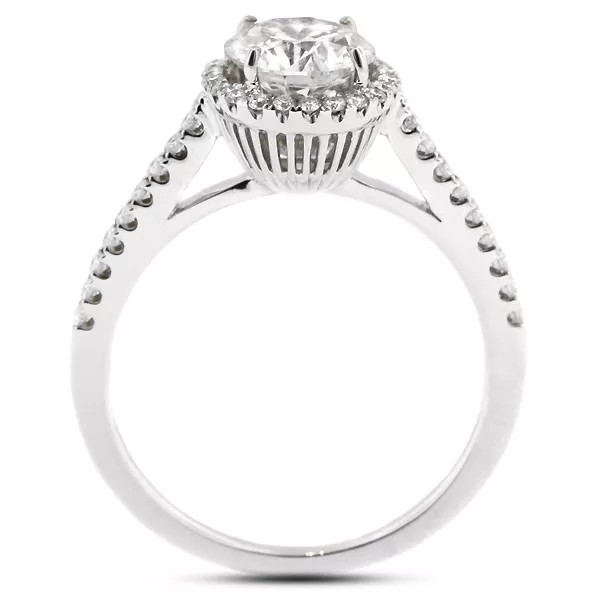 Side Stone Engagement Ring 14K Gold Halo 1.06 CT Round Lab-Grown Diamond D VS1