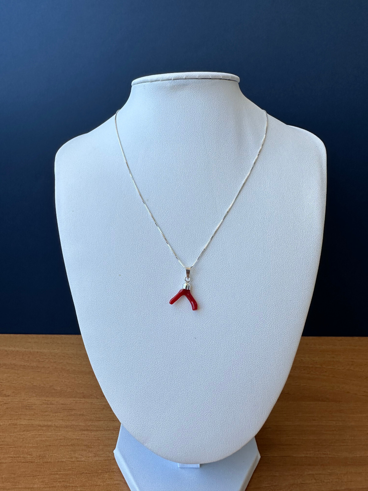 Mediterranean Red Coral Branch Pendant and 925 Silver Necklace