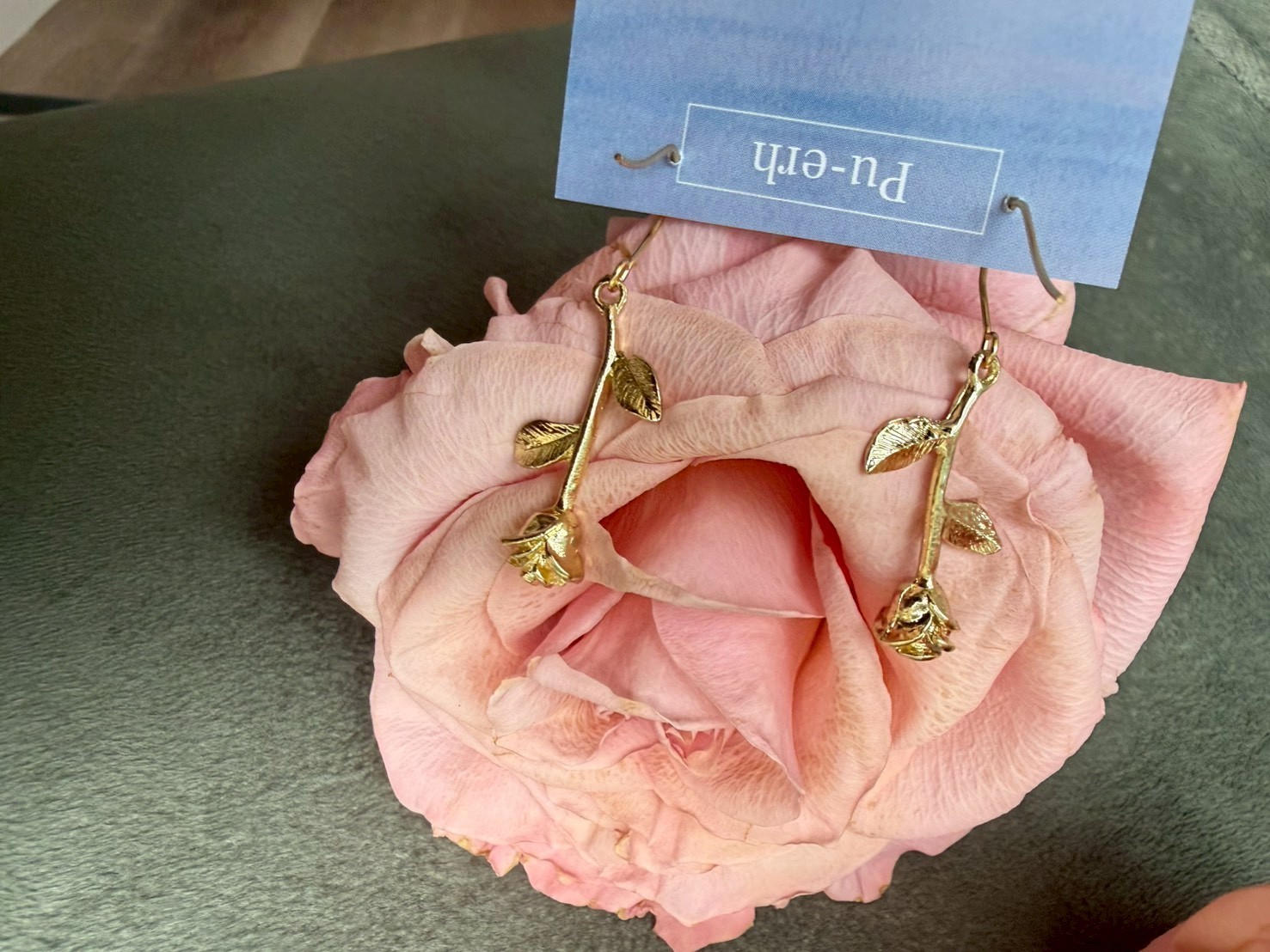 Gold Rose Hook Earrings – Floral Design, Hypoallergenic Stainless Steel 18kgp