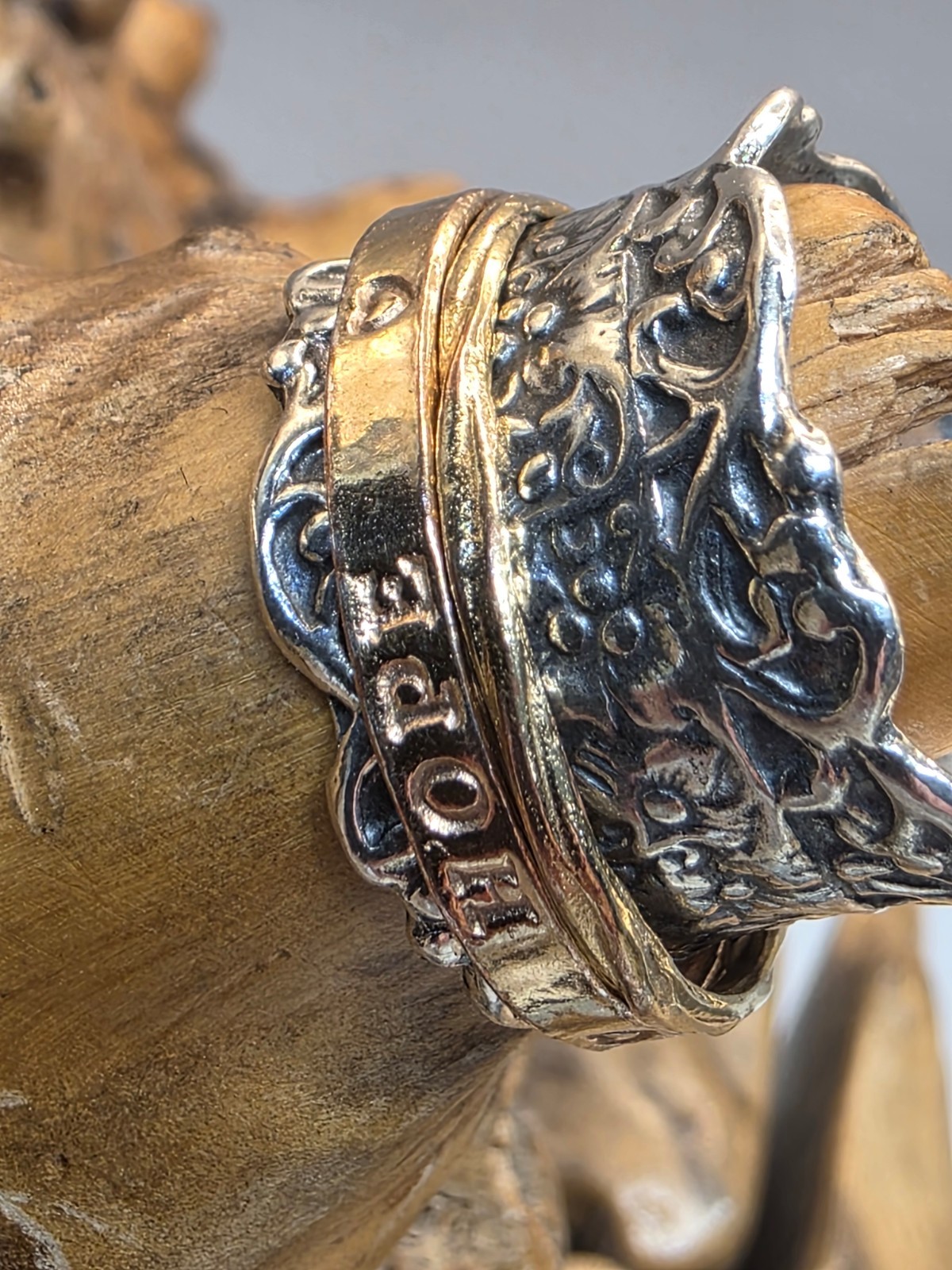PZ Paz Creations .925 Sterling Silver and Rose Gold over Silver Spinner Ring 7.5