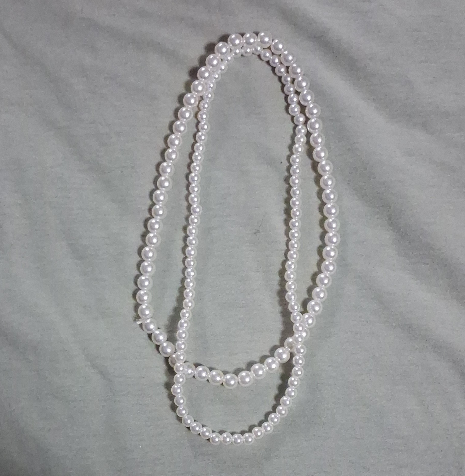 Lot of 2 White Simulated Pearl Beaded Strand Necklaces Ball/Bead Plastic