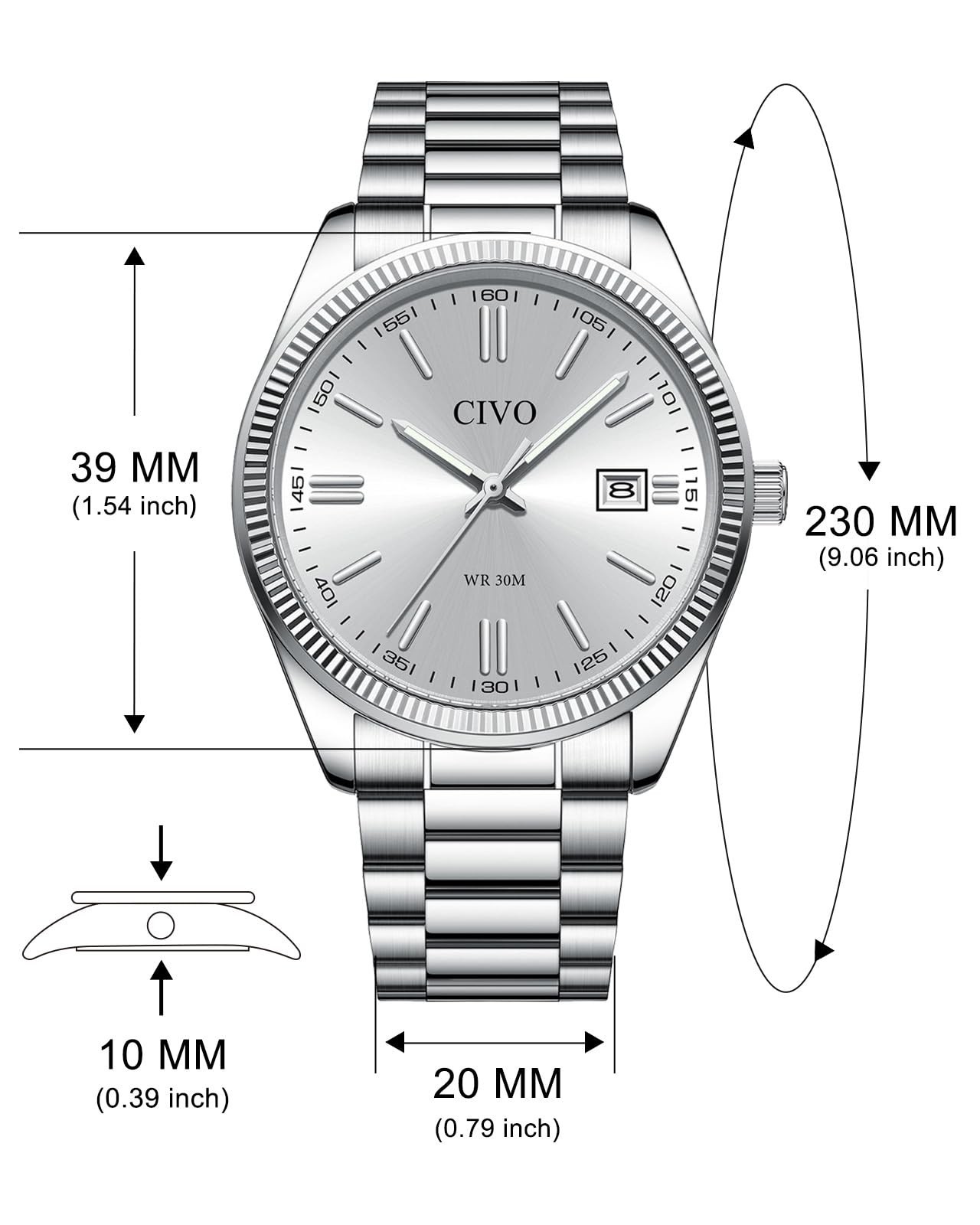 Stylish Men’s Analog Watch – Easy-to-Read Date Display, Stainless Steel Dress Wa