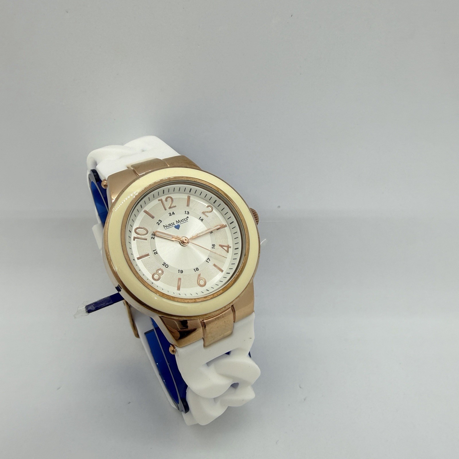 Nurse Mates women’s nurse watch water-resistant silicone strap -White/ Rose Gold