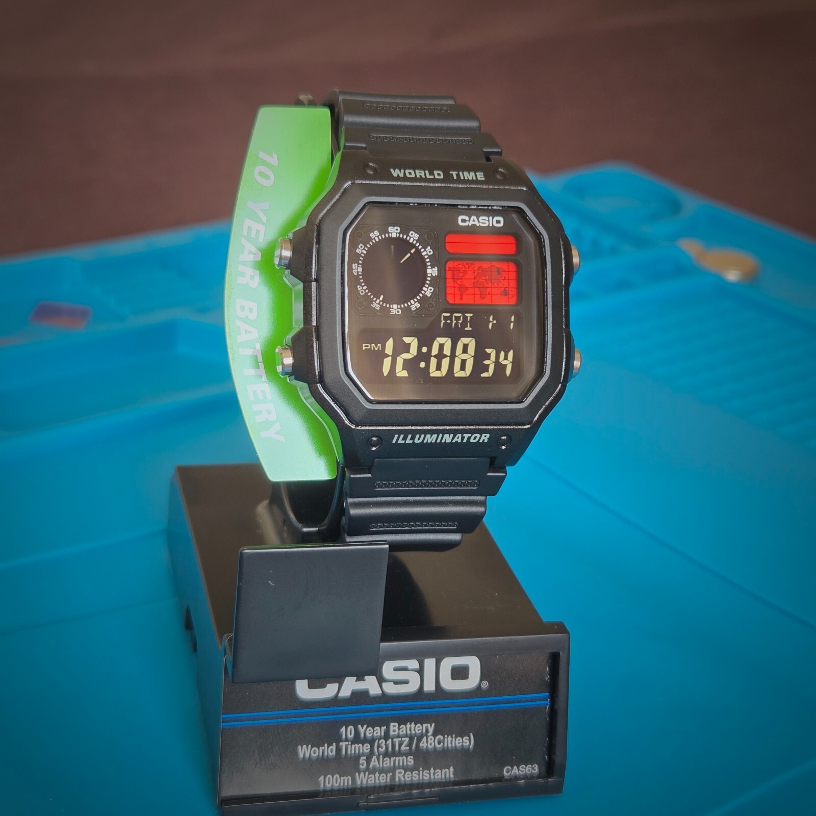 CASIO AE-1200WHD. Royale World Time Watch Mod. Negative Display. Hydromod.