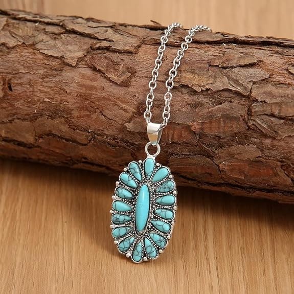 Natural Turquoise Necklace Boho Western Necklaces Jewelry for Women Men Bull Hea