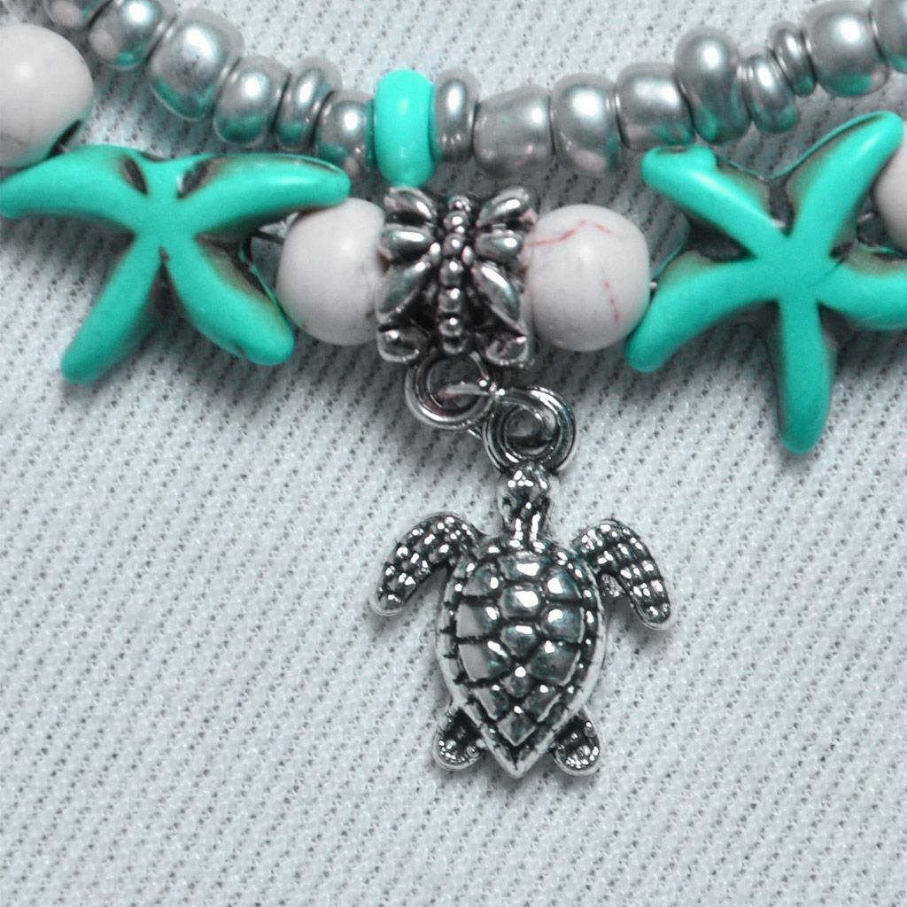 Boho Ankle Bracelet Silver Tone Women Fashion Beaded Adjustable Beach Anklet US