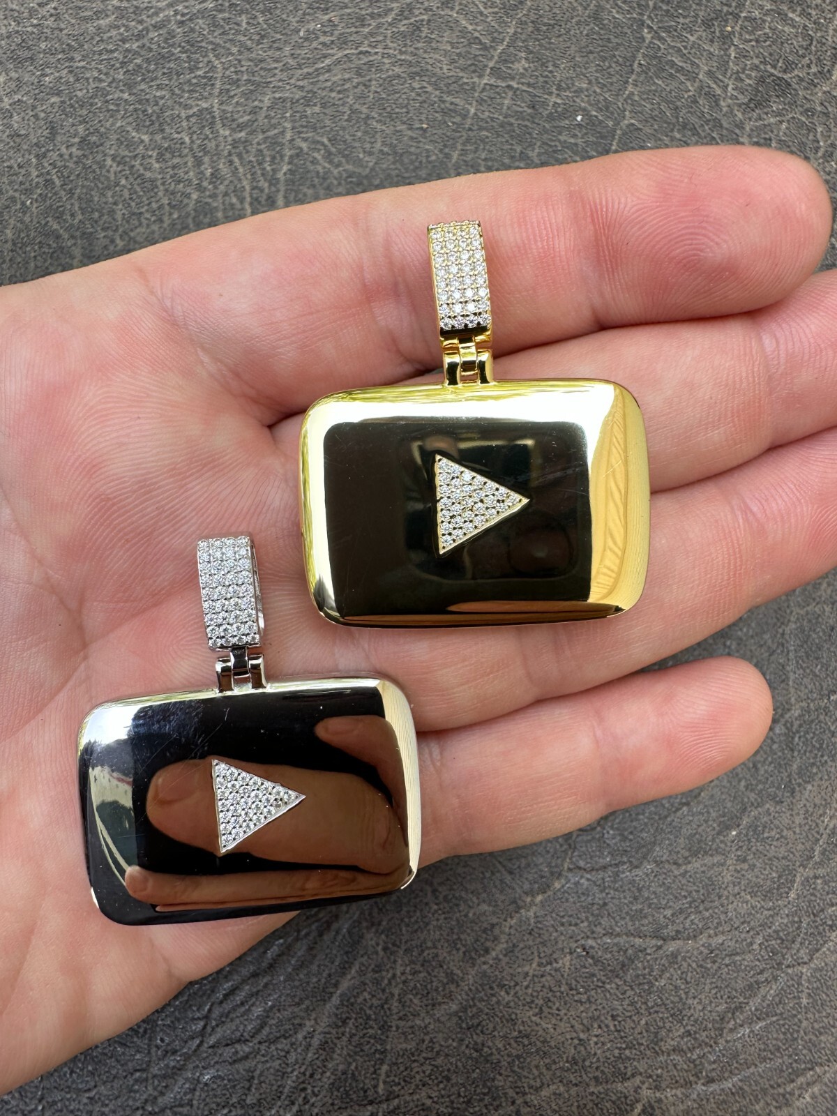 MOISSANITE Iced Youtube Play Button Pendant Real 925 Silver/Gold Plated Necklace