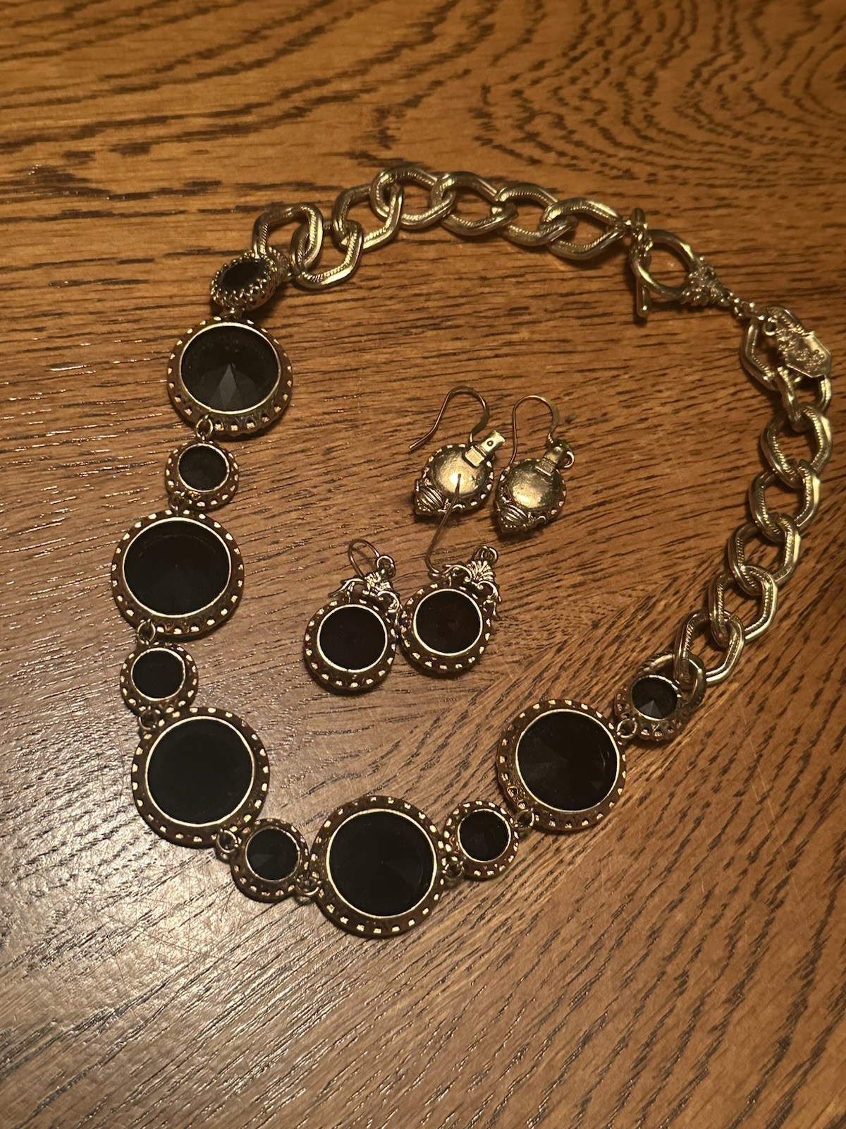 Vintage Premier Designs Gold Tone Jet Black Glass Beaded Necklace & Earrings Set