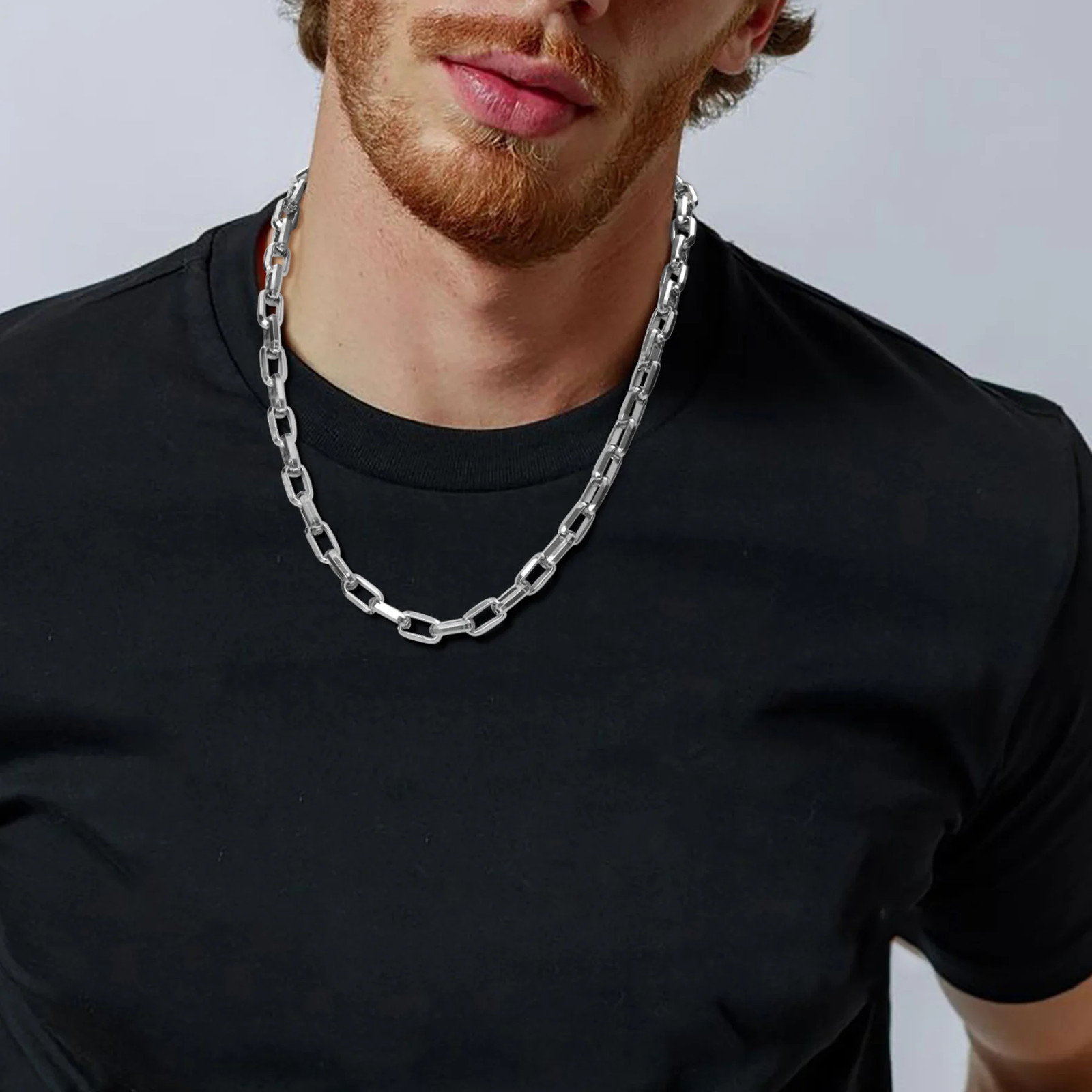 50/55/60cm Bold Rectangle Chain Necklaces for Men Boys,Chunky 9.2mm Square Stain
